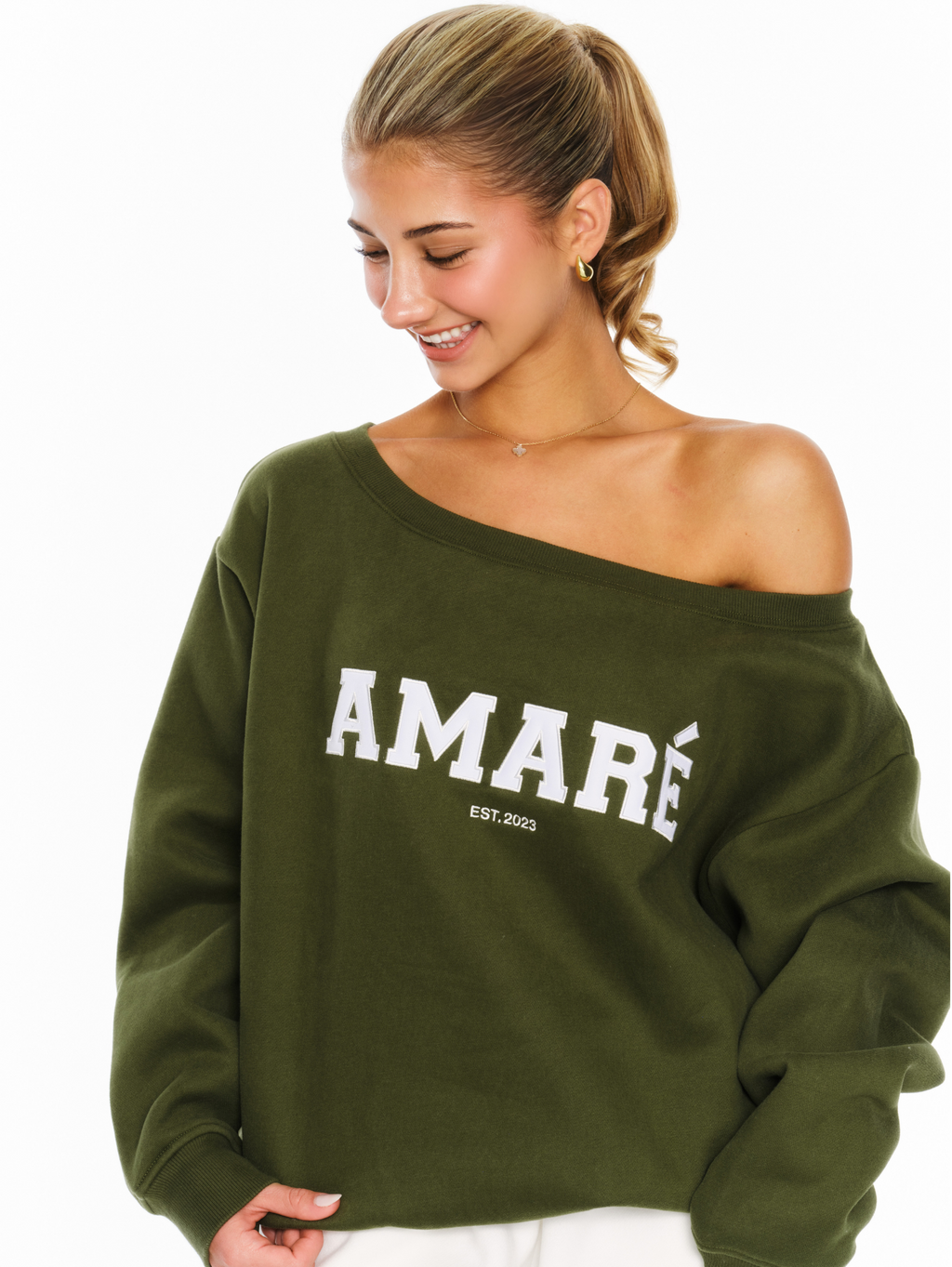 « Becoming Her. » Sweat Épaules Dénudées (vert)